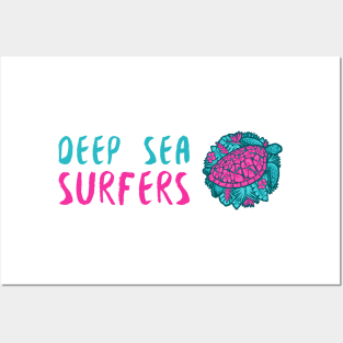 Deep Sea Surfer Cute Turtle Posters and Art